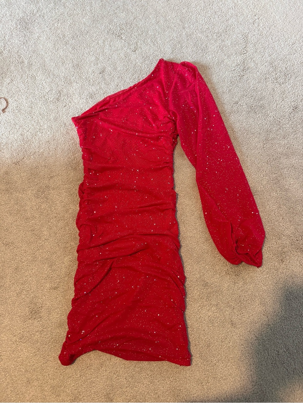 Red One-Shoulder Glitter Bodycon Dress